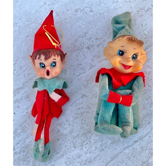 Elf Set Of 2 Knee Huggers Vintage MC Christmas Decor Holidays Gifts - Picture 1 of 14